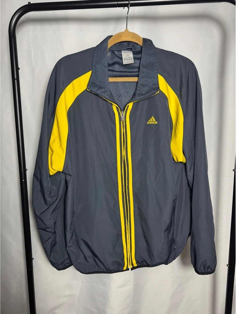 Adidas Men's Medium Gray and Yellow Track Jacket Vintage